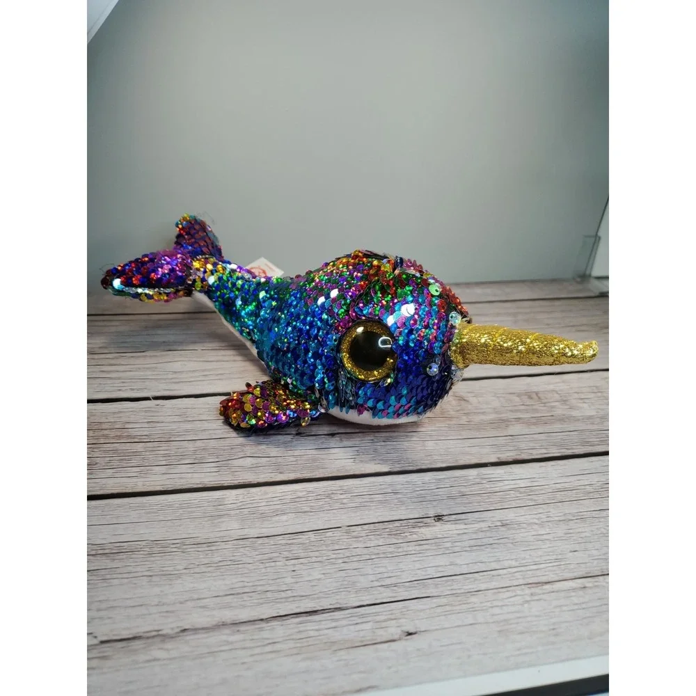 CALYPSO - NARWHAL - Ty FLIPPABLES‎ Sequin Beanie Boos with MINT TAGS